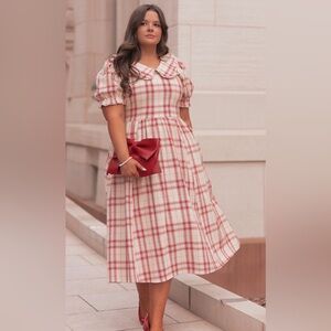 JessaKae Pyper Plaid Red and White Midi Dress